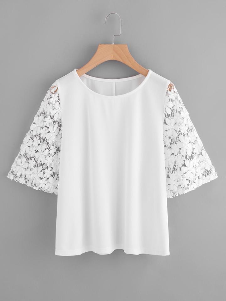 Shein Lace Crochet Contrast Tee