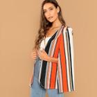 Shein Open Front Striped Cape Coat