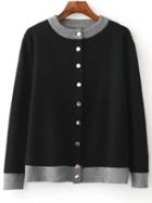Shein Black Single Breasted Knitted Bomber Jacket