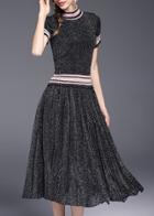 Shein Black Color Block Top With Pleated Skirt