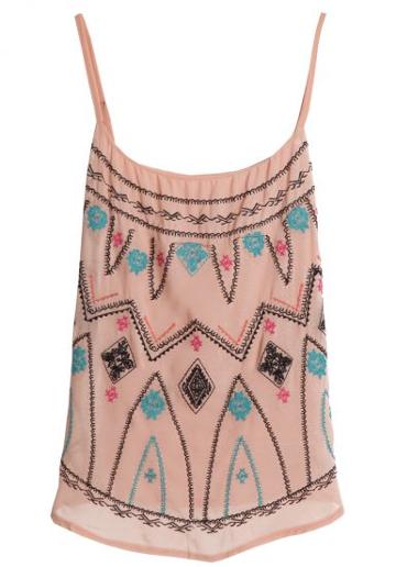Shein Pink Spaghetti Strap Embroidery Chiffon Vest