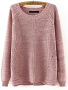 Shein Pink Round Neck Cross Back Loose Sweater