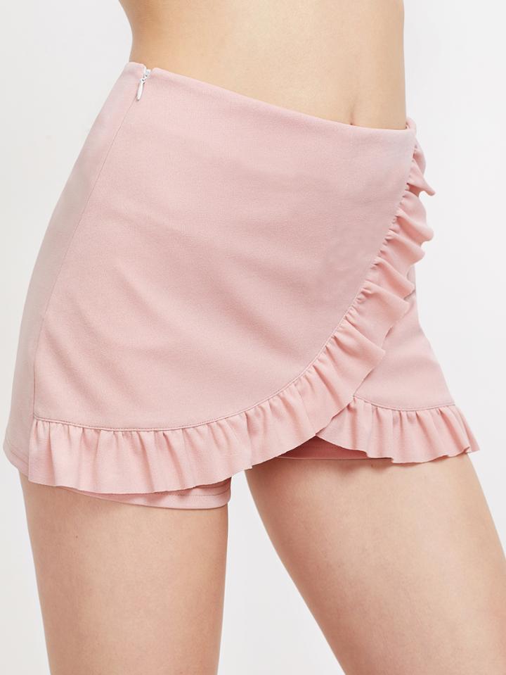 Shein Zip Side Frill Trim Overlay Skort