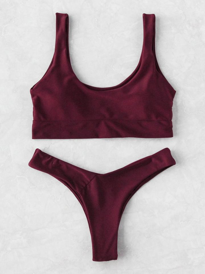 Shein Plain Scoop Neck Bikini Set