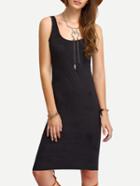 Shein Black Scoop Neck Pencil Suede Dress