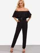 Shein Black Off The Shoulder Pocket Ruffle Jumpsuit