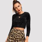 Shein Heart Cut Out Front Fuzzy Crop Sweater