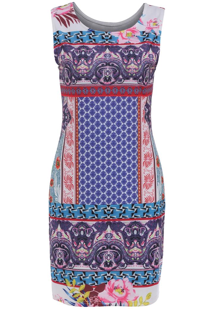 Shein Blue Sleeveless Tribal Print Bodycon Dress