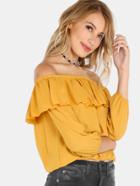 Shein Off The Shoulder Sleeved Ruffle Top Mustard