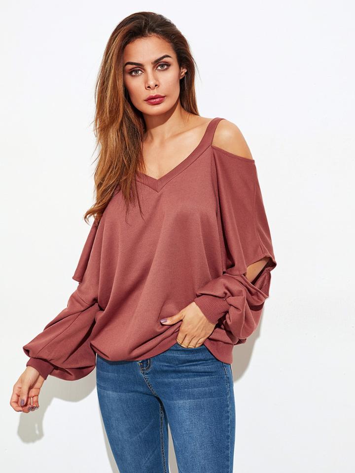 Shein Open Shoulder Cut Out Sleeve Sweatshirt