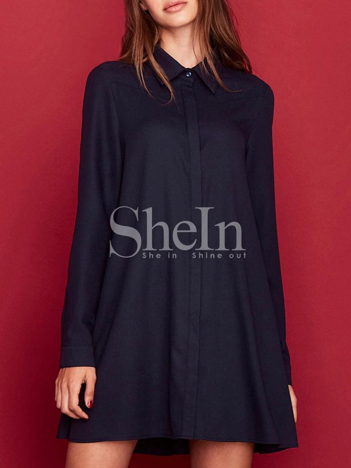 Shein Navy Long Sleeve Lapel Dress