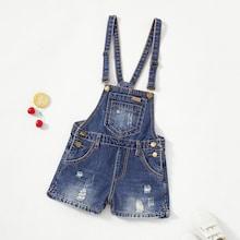 Shein Girls Bleach Wash Ripped Denim Overall Shorts