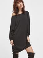 Shein Black Asymmetric Shoulder Oversized Sweatshirt Dress