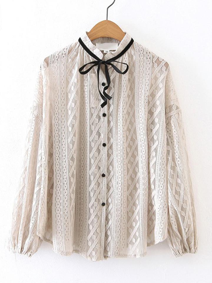 Shein Tie Neck Drop Shoulder Seam Blouse