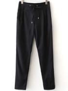 Shein Black Vertical Striped Drawstring Waist Pants