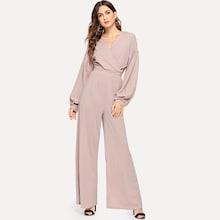 Shein Surplice Wrap Neck Solid Jumpsuit