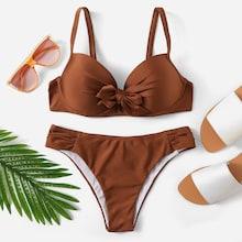 Shein Tie Front Ruched Push Up Bikini Set