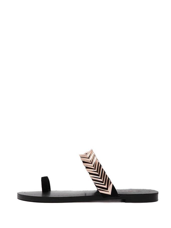Shein Toe Loop Carved Gold Plat Strap Flats
