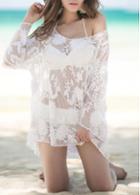 Rosewe Flare Sleeve Lace Embroidered White Bikini Cover Up