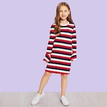 Shein Girls Flounce Sleeve Color-block Dress