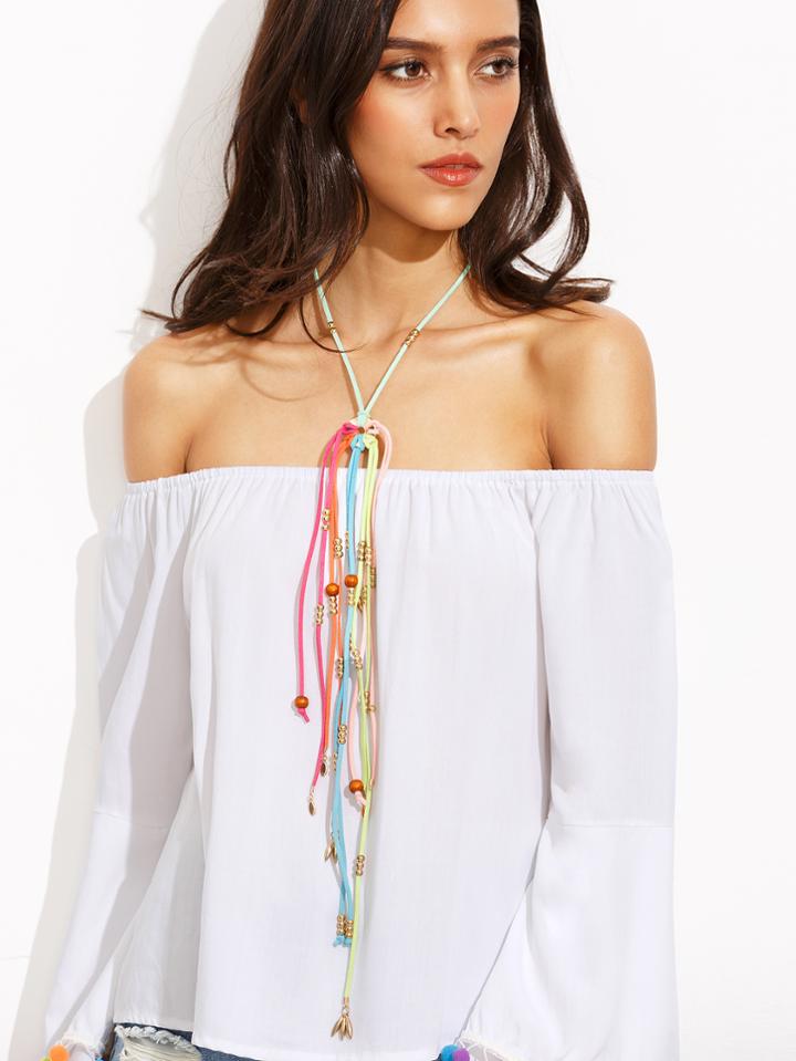 Shein Multicolor Tassel Long Boho Necklace