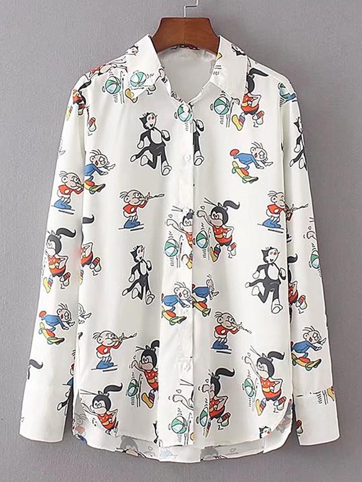 Shein Cartoon Print High Low Blouse
