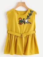 Shein Embroidered Appliques Sleeveless Smock Top With Ring Belt