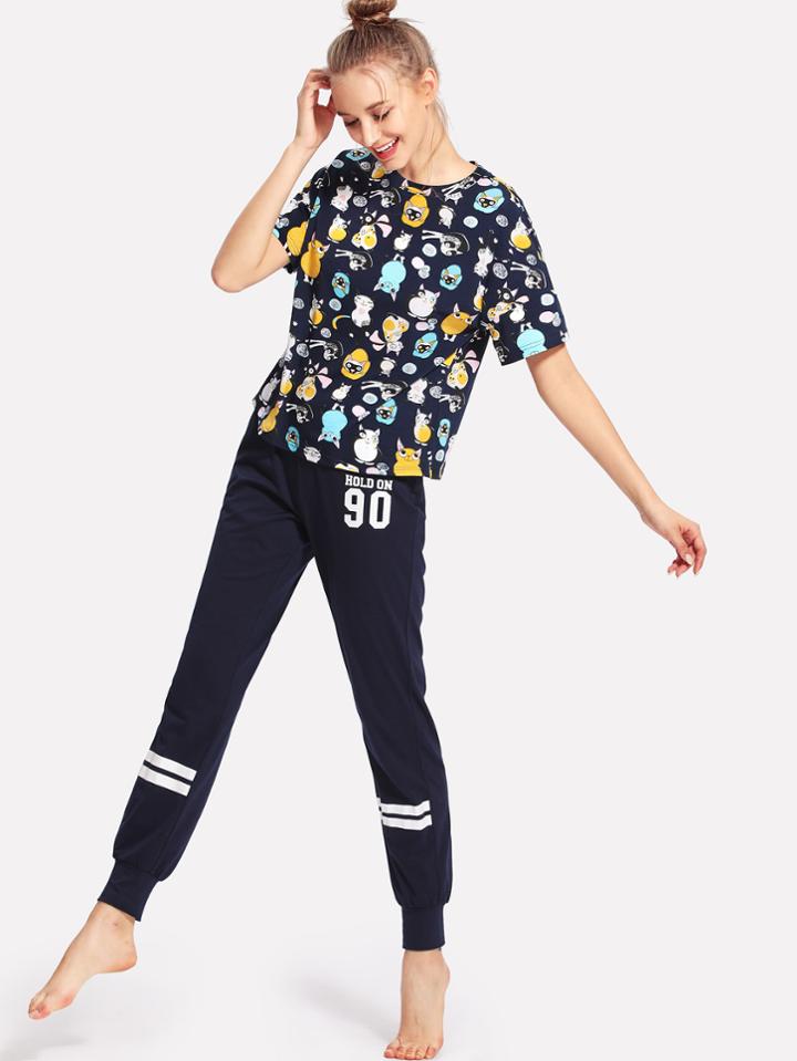 Shein Animal Print Tee & Sweatpants Set