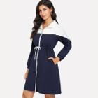 Shein Color Block Zip Front Tie Waist Dress