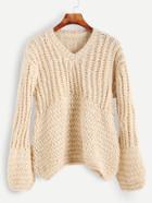 Shein Beige V Neck Chunky Knit Sweater