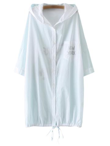 Shein White Drawstring Letter Print Hooded Sunscreen Outerwear