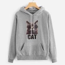 Shein Cat Print Kangaroo Pocket Hoodie
