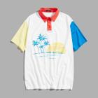 Shein Men Color Block Graphic Polo Shirt