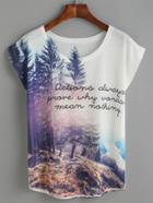 Shein White Forest View Print T-shirt