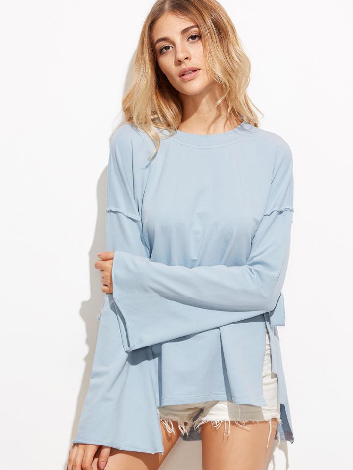 Shein Blue Side Tie High Low Sweatshirt