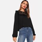Shein Color-block Sleeve Frill Detail Blouse