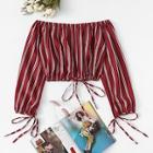 Shein Off The Shoulder Striped Crop Blouse