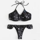 Shein Star Print Ruffle Bikini Set