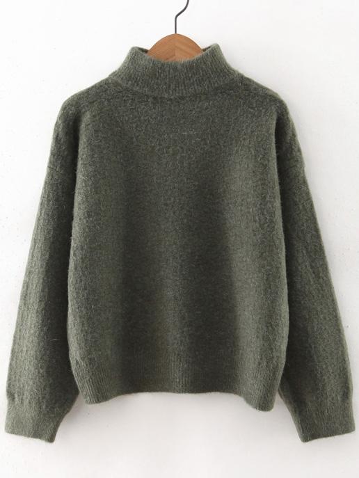 Shein Army Green Turtleneck Drop Shoulder Sweater