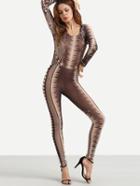 Shein Multicolor Print Long Sleeve Skinny Jumpsuit