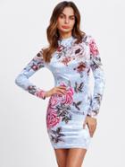 Shein Floral Crushed Velvet Fitted Dress