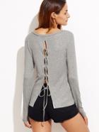 Shein Heather Grey Lace Up Back T-shirt