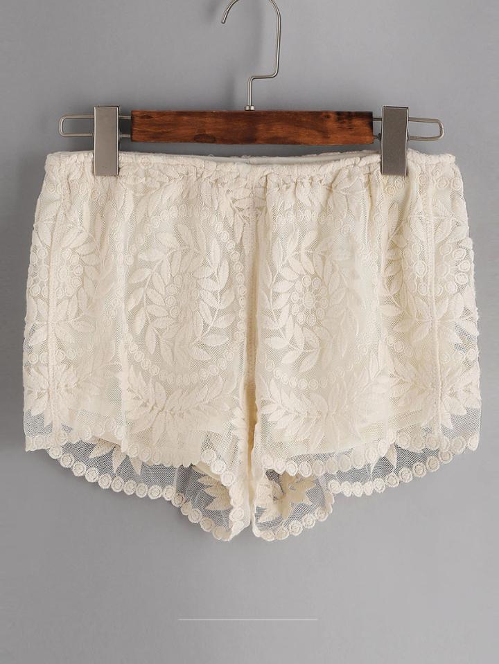 Shein Embroidered Mesh Overlay Shorts