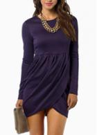 Rosewe Work Essential Long Sleeve Round Neck Purple Mini Dress