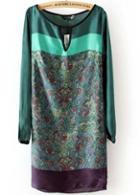 Rosewe Retro Round Neck Long Sleeve Printed Shift Dress
