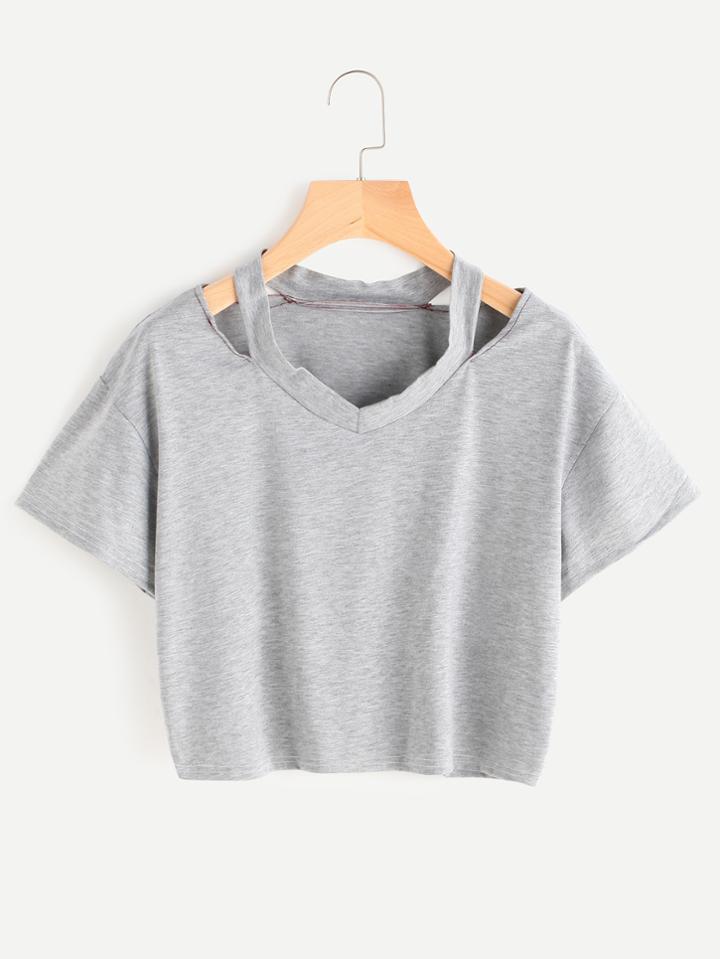 Shein Cut Out Neck Crop Tee