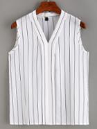 Shein Vertical Striped Layered Placket Sleeveless Blouse
