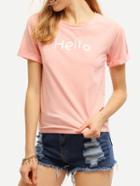 Shein Letter Print Rolled Sleeve T-shirt - Pink