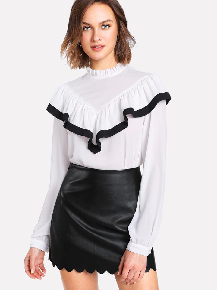 Shein Flounce Trim Keyhole Back Blouse