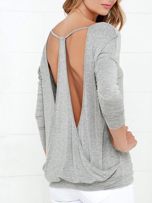 Shein Grey V Neck Backless Loose T-shirt